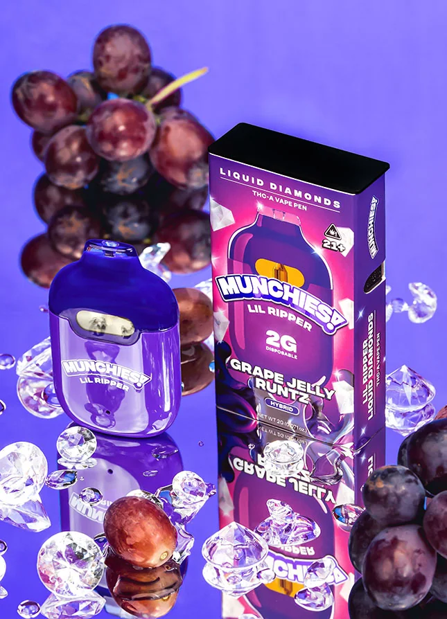 Lil Ripper Liquid Diamonds vape and Grape Jelly Runtz box with grapes and diamonds